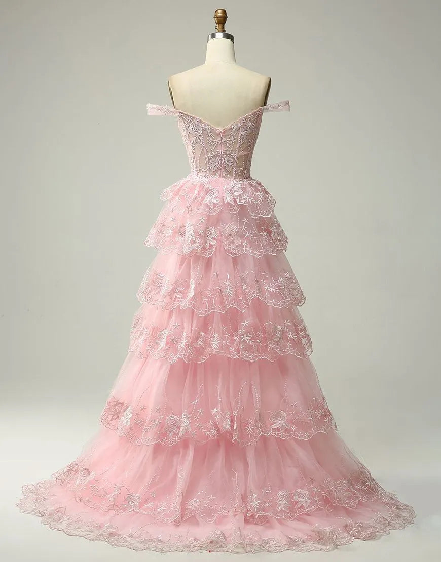 Wholesale Princess A-Line Off The Shoulder Tiered Prom Dress With Appliques prom dresses shops